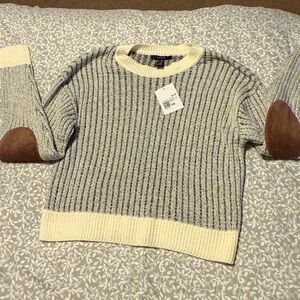 Forever 21 Cream and Gray Crew Neck Sweater